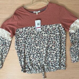 Jolt Women's Rust and Leopard & lace Print Long Sleeve Top large new
